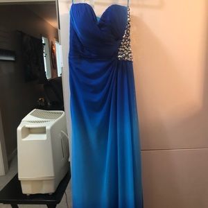 Ombré blue open back prom dress
